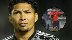 Rony e o árbitro Bruno Pereira Vasconcelos Fotos: Pedro Souza/Atlético e Luiz Erbes/AGIF