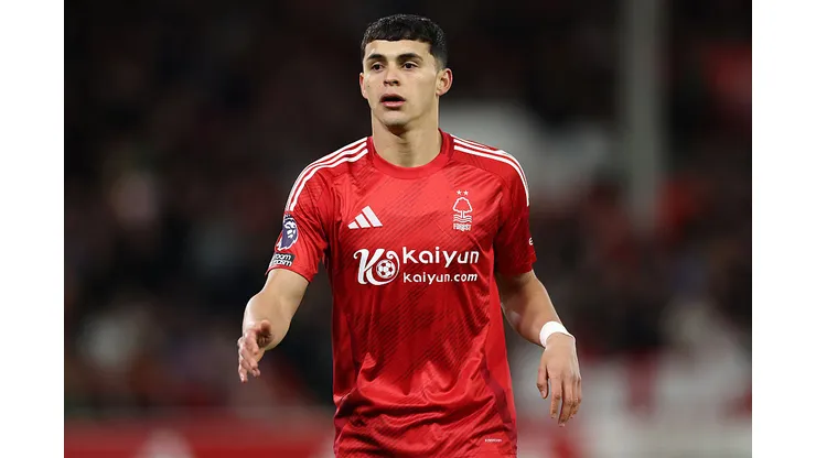 NOTTINGHAM, ENGLAND - APRIL 01: Ramon Sosa of Nottingham Forest during the Premier League match between Nottingham Forest FC and Manchester United FC at City Ground on April 01, 2025 in Nottingham, England. (Photo by Michael Steele/Getty Images)