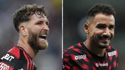 Filipe Luís escolheu entre Léo Pereira e Danilo para iniciar como titular diante do Central Córdoba - Fotos: Thiago Ribeiro/AGIF e Gilson Lobo/AGIF