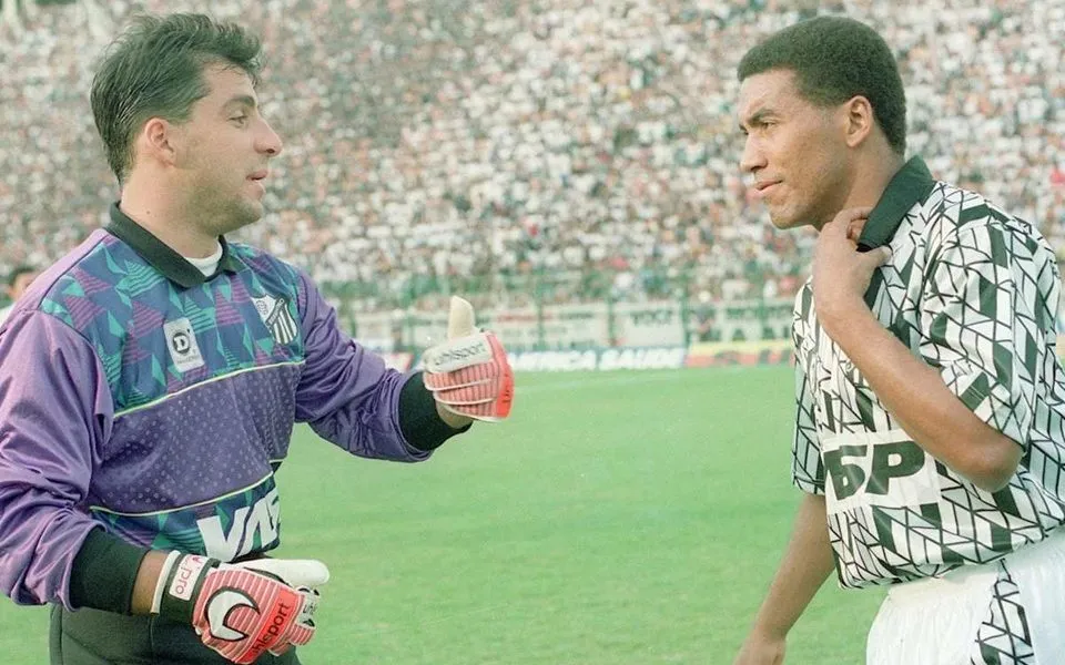Mauro Silva [dir.] e o goleiro Marcelo Martelotte no início dos anos 90. Foto: Arquivo/Bragantino