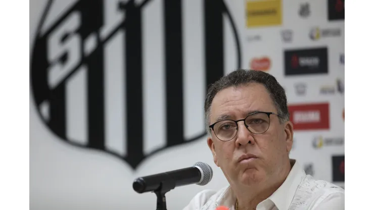 Marcelo Teixeira presidente do Santos durante coletiva de imprensa realizada no CT Rei Pelé. Foto: Reinaldo Campos/AGIF