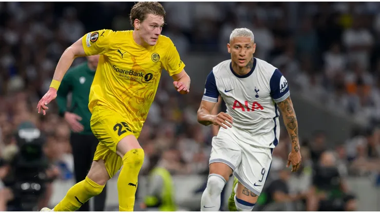 Dybvik Maatta marcado por Richarlison na partida de ida pela Europa League. Foto: SPP Sport Press Photo. / Alamy Stock Photo