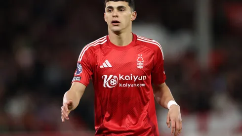 NOTTINGHAM, ENGLAND - APRIL 01: Ramon Sosa of Nottingham Forest during the Premier League match between Nottingham Forest FC and Manchester United FC at City Ground on April 01, 2025 in Nottingham, England. (Photo by Michael Steele/Getty Images)