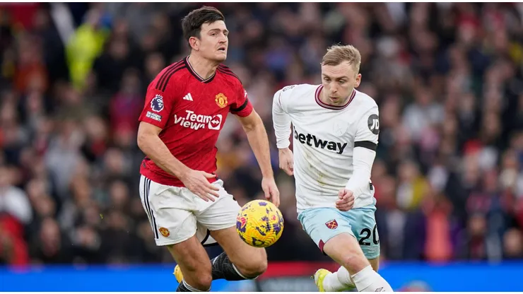 Harry Maguire em partida entre Manchester United e West Ham. Foto: Associated Press / Alamy Stock Photo