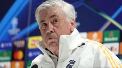 Carlo Ancelotti durante entrevista coletiva pelo Real Madrid antes das quartas de final da UEFA Champions League. Foto: Alex Davidson