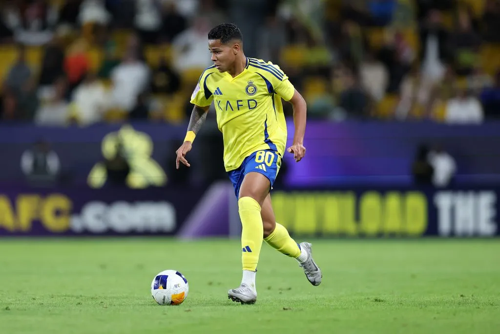 RIYADH, SAUDI ARABIA – DECEMBER 02: Wesley of Al-Nassr rwb during the AFC Champions League Elite match between Al-Nassr and Al-Sadd at King Saud University Stadium on December 02, 2024 in Riyadh, Saudi Arabia. (Photo by Abdullah Ahmed/Getty Images)