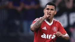 Aguirre jogador do Internacional comemora seu gol durante partida contra o Corinthians no estádio Arena Corinthians pelo campeonato Brasileiro A 2025. Foto: Ettore Chiereguini/AGIF