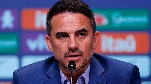 Rodrigo Caetano durante entrevista coletiva na convocação da Seleção Brasileira para a Copa América de 2024. Foto: Buda Mendes