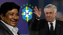 Ednaldo Rodrigues, presidente da CBF e Carlo Ancelotti, novo técnico da Seleção Brasileira. Foto: AGIF e Getty Images