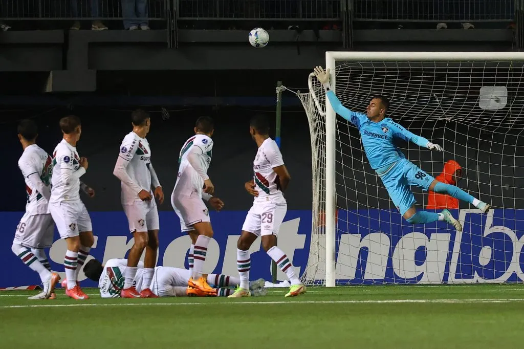 Jogadores do Fluminense durante a partida do grupo F da CONMEBOL Copa Sul-Americana contra o Union Espanola – Foto: Marcelo Hernandez/Getty Images