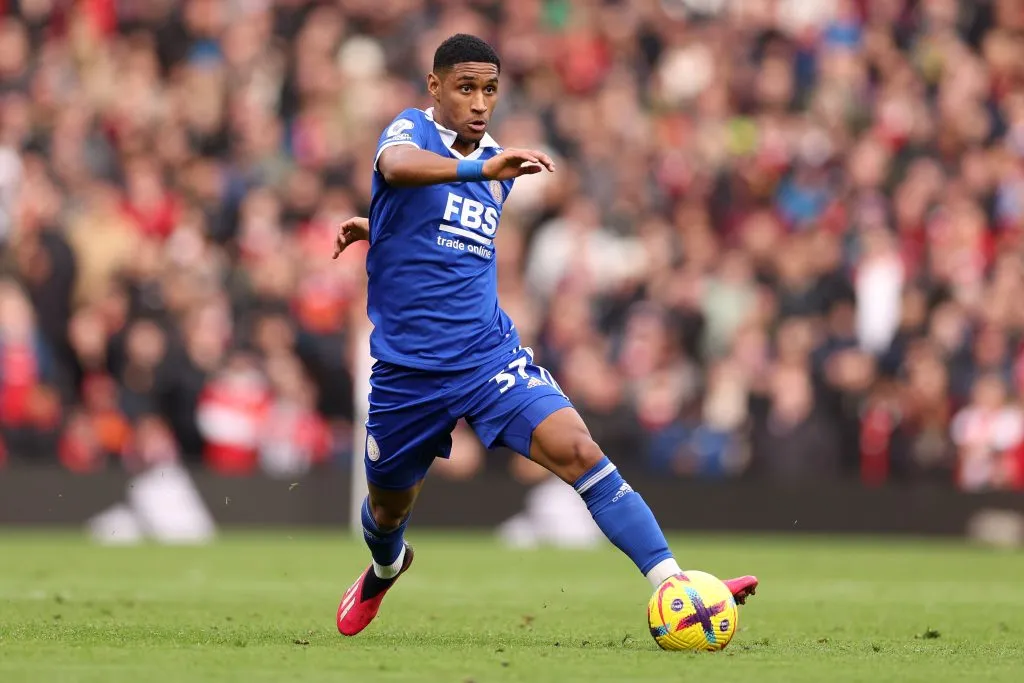 MANCHESTER, ENGLAND – FEBRUARY 19: Tetê of Leicester during the Premier League match between Manchester United and Leicester City at Old Trafford on February 19, 2023 in Manchester, England. (Photo by Richard Heathcote/Getty Images)