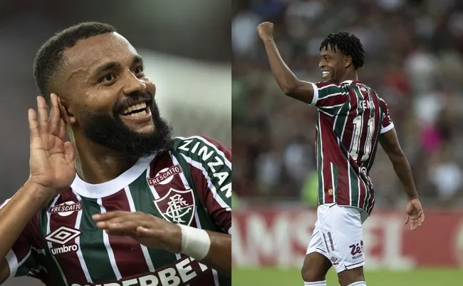 Samuel Xavier e Keno marcam durante partida contra o Union Española no estádio Maracanã pelo campeonato Copa Sul-americana 2025. Foto: Jorge Rodrigues/AGIF;