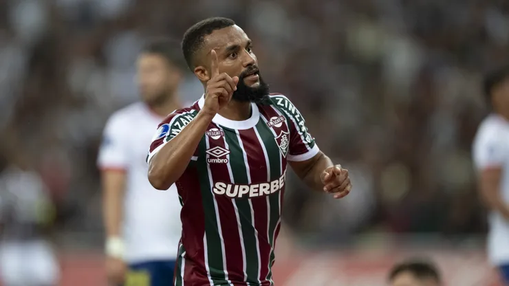 Samuel Xavier jogador do Fluminense comemora seu gol durante partida contra o Union Española no estádio Maracanã pelo campeonato Copa Sul-americana 2025.