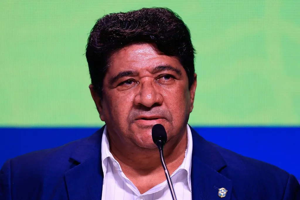 RIO DE JANEIRO, BRAZIL – MAY 10: Ednaldo Rodrigues, President of the CBF attends a press during the annoucement of Brazil’s 2024 Copa America Squad at CBF Headquarters on May 10, 2024 in Rio de Janeiro, Brazil.  (Photo by Buda Mendes/Getty Images)