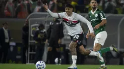 SP - BARUERI - 11/05/2025 - BRASILEIRO A 2025, PALMEIRAS X SAO PAULO - Flaco Lopez jogador do Palmeiras disputa lance com Alan Francojogador do Sao Paulo durante partida no estadio Arena Barueri pelo campeonato Brasileiro A 2025. Foto: Anderson Romao/AGIF