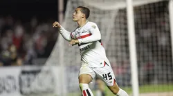 Lucca comemora seu gol único pelo São Paulo. Foto: Rubens Chiri e Paulo Pinto/São Paulo