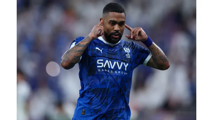 JEDDAH, SAUDI ARABIA - APRIL 25: Malcom of Al Hilal celebrates after scoring the 5th goal during the AFC Champions League Elite match between Al Hilal and Gwangju at King Abdullah Sports City Hall Stadium on April 25, 2025 in Jeddah, Saudi Arabia. (Photo by Yasser Bakhsh/Getty Images)
