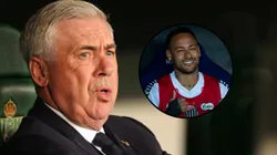 Carlo Ancelotti e Neymar. Foto: Fran Santiago/Getty Images e Thiago Ribeiro/AGIF