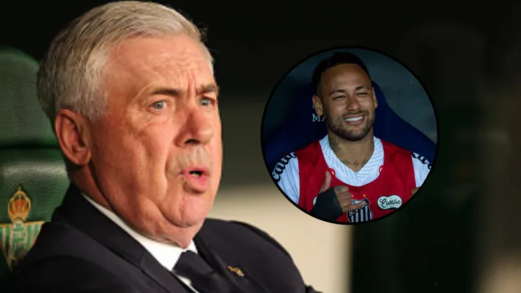 Carlo Ancelotti e Neymar. Foto: Fran Santiago/Getty Images e Thiago Ribeiro/AGIF