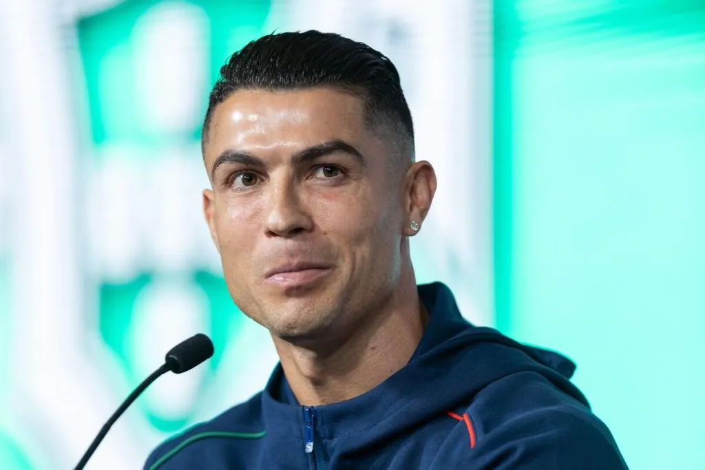 Cristiano Ronaldo durante entrevista coletiva — Foto: Alexandre de Sousa/Alamy Live News