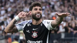 Yuri Alberto jogador do Corinthians comemora seu gol durante partida contra o Santos no estádio Arena Corinthians pelo campeonato Brasileiro A 2025. Foto: Marcello Zambrana/AGIF