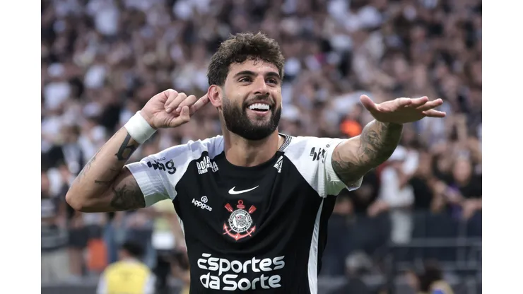 Yuri Alberto jogador do Corinthians comemora seu gol durante partida contra o Santos no estádio Arena Corinthians pelo campeonato Brasileiro A 2025. Foto: Marcello Zambrana/AGIF