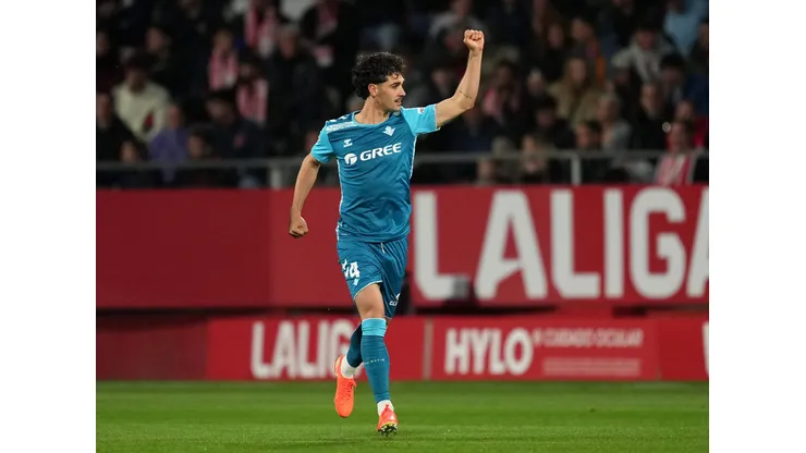 GIRONA, SPAIN - APRIL 21: Johnny Cardoso of Real Betis celebrates scoring his team's first goal during the LaLiga match between Girona FC and Real Betis Balompie at Montilivi Stadium on April 21, 2025 in Girona, Spain. (Photo by Alex Caparros/Getty Images)
