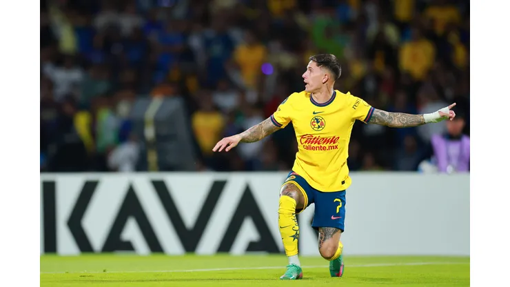 MEXICO CITY, MEXICO - APRIL 08: Brian Rodriguez of America reacts during the 2025 Concacaf Champions Cup match between Cruz Azul and America at Olimpico Universitario Stadium on April 08, 2025 in Mexico City, Mexico. (Photo by Hector Vivas/Getty Images)
