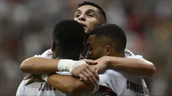 Samuel Xavier, jogador do Fluminense, comemora seu gol durante partida contra o Aparecidense no estadio Mane Garrincha pelo campeonato Copa Do Brasil 2025. Foto: Mateus Bonomi/AGIF