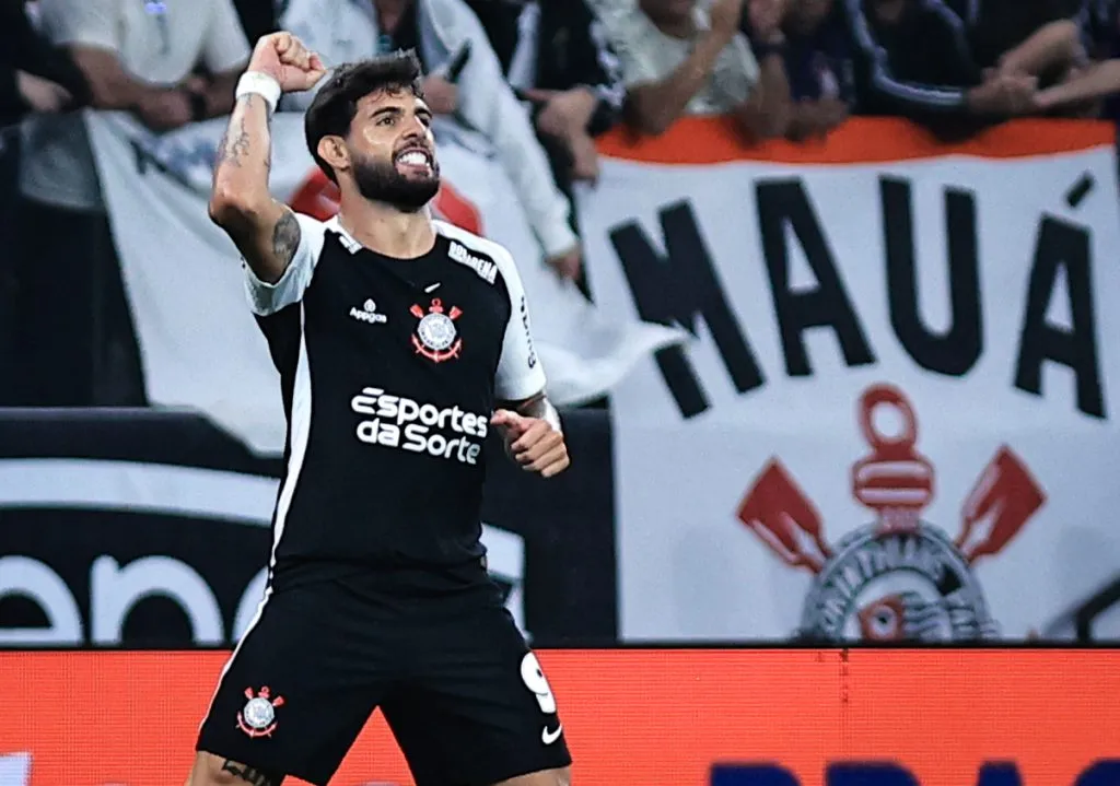 Yuri Alberto comemorando gol pelo Corinthians sobre o Novorizontino pela Copa do Brasil 2025.  Foto: Fabio Giannelli/AGIF