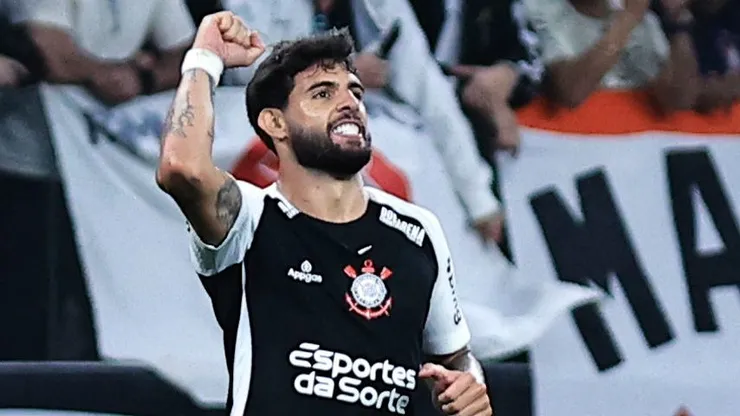 Yuri Alberto comemorando gol pelo Corinthians sobre o Novorizontino pela Copa do Brasil 2025. Foto: Fabio Giannelli/AGIF