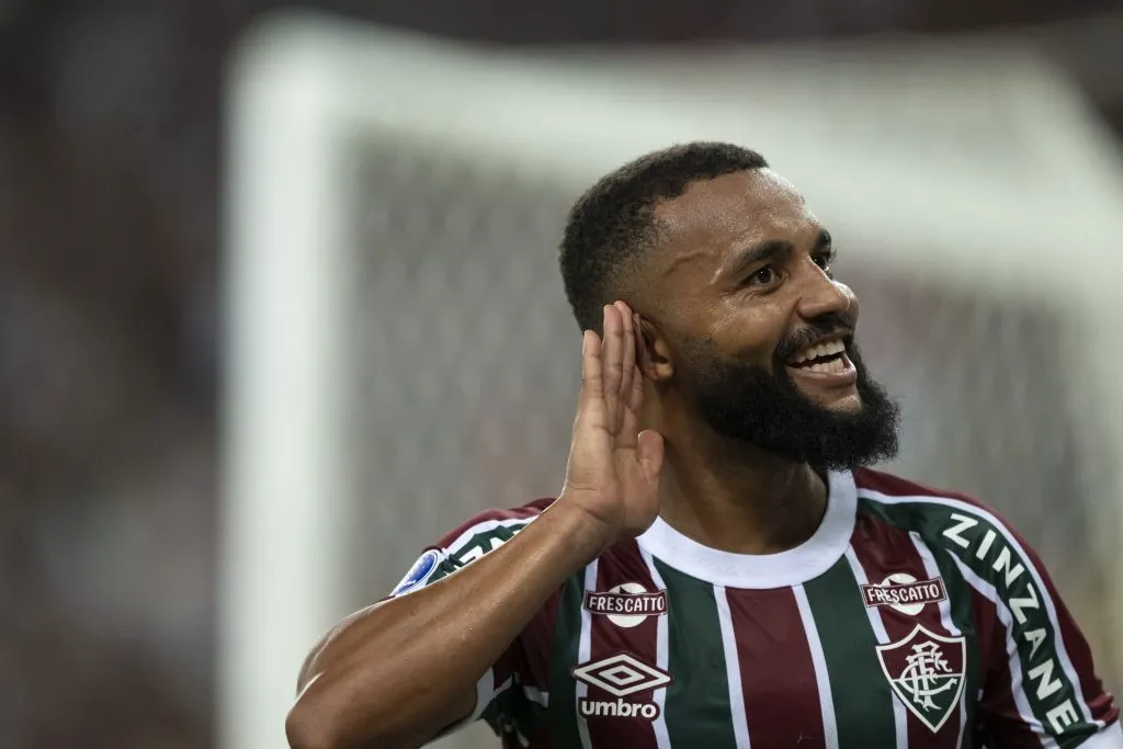 RJ – RIO DE JANEIRO – 14/05/2025 – COPA SUL-AMERICANA 2025, FLUMINENSE X UNION ESPANOLA – Samuel Xavier jogador do Fluminense comemora seu gol durante partida contra o Union Espanola no estadio Maracana pelo campeonato Copa Sul-americana 2025. Foto: Jorge Rodrigues/AGIF