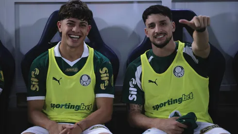 SP - BARUERI - 25/01/2025 - PAULISTA 2025, PALMEIRAS X NOVORIZONTINO - Piquerez e Giay jogadores do Palmeiras durante partida contra o Novorizontino no estadio Arena Barueri pelo campeonato Paulista 2025. Foto: Ettore Chiereguini/AGIF