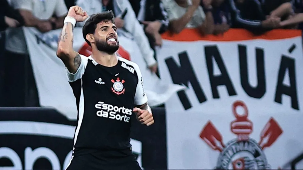Yuri Alberto jogador do Corinthians comemora seu gol durante partida contra o Novorizontino no estádio Arena Corinthians pelo campeonato Copa Do Brasil 2025. Foto: Fabio Giannelli/AGIF