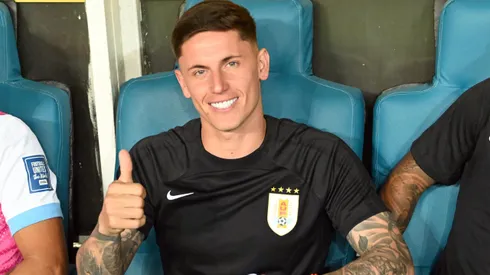 Brian Rodríguez durante partida entre Brasil e Uruguai, na Fonte Nova, pelas Eliminatórias para a Copa do Mundo de 2026.