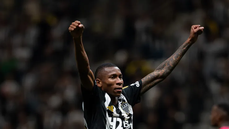 Patrick, jogador do Atlético-MG, comemora seu gol durante partida contra o Maringá, pela Copa Betano do Brasil. Foto: Alessandra Torres/AGIF.