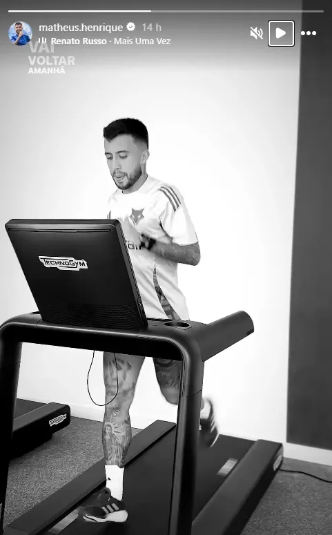 Matheus Henrique, jogador do Cruzeiro durante atividade de recuperação na academia. Foto: Reprodução redes sociais/matheus.henrique