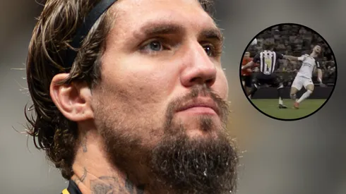 Lyanco e lance polêmico com Héctor Hernández. Foto: Alessandra Torres/AGIF e Reprodução/Premiere