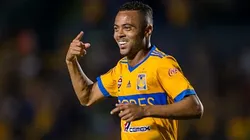Rafael Carioca comemorando gol durante partida entre Tigres e León, pelo Campeonato Mexicano, em 2018. Foto: Azael Rodriguez