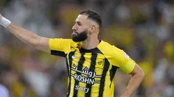 Benzema comemora gol marcado pelo Al-Ittihad. Foto: MB Media Solutions / Alamy Stock Photo