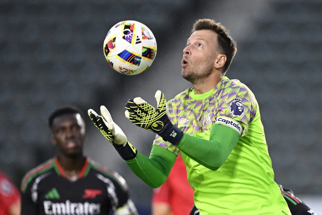 CARSON, CALIFORNIA – JULY 24: Neto #1 of AFC Bournemouth makes a save during the first half against Arsenal FC at Dignity Health Sports Park on July 24, 2024 in Carson, California. (Photo by Orlando Ramirez/Getty Images)