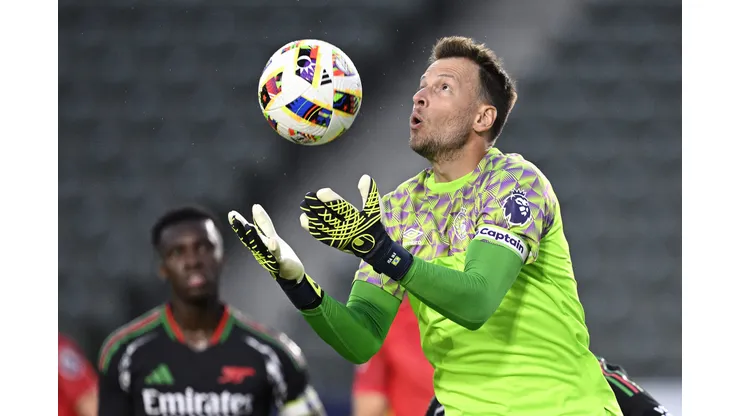 CARSON, CALIFORNIA - JULY 24: Neto #1 of AFC Bournemouth makes a save during the first half against Arsenal FC at Dignity Health Sports Park on July 24, 2024 in Carson, California. (Photo by Orlando Ramirez/Getty Images)