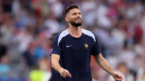 MUNICH, GERMANY - JULY 09: Olivier Giroud of France looks on as he warms up prior to the UEFA EURO 2024 Semi-Final match between Spain and France at Munich Football Arena on July 09, 2024 in Munich, Germany. (Photo by Alex Grimm/Getty Images)