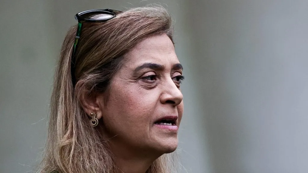SP – SAO PAULO – 27/04/2025 – BRASILEIRO A 2025, PALMEIRAS X BAHIA –  Leila Pereira presidente do Palmeiras antes da partida contra o Bahia no estadio Arena Allianz Parque pelo campeonato Brasileiro A 2025.