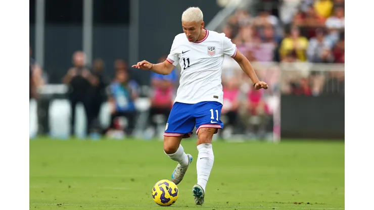 FORT LAUDERDALE, FLORIDA - JANUARY 18: Matko Miljevic #11 of the United States controls the ball against Venezuela during the second half of the game at Chase Stadium on January 18, 2025 in Fort Lauderdale, Florida. (Photo by Megan Briggs/Getty Images)