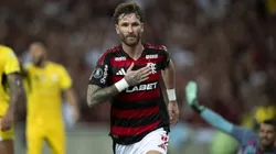 Leo Pereira, jogador do Flamengo comemora seu gol durante partida contra o Deportivo Tachira no estadio Maracana pelo campeonato Copa Libertadores 2025.