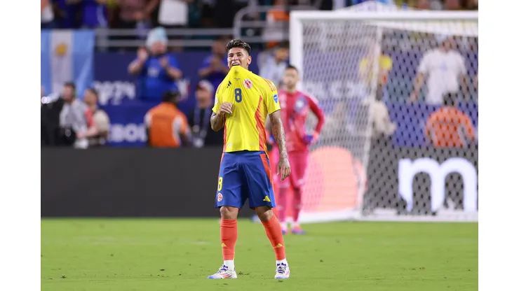 MIAMI GARDENS, FLORIDA - JULY 14: Jorge Carrascal of Colombia reacts during the CONMEBOL Copa America 2024 Final match between Argentina and Colombia at Hard Rock Stadium on July 14, 2024 in Miami Gardens, Florida. (Photo by Carmen Mandato/Getty Images)