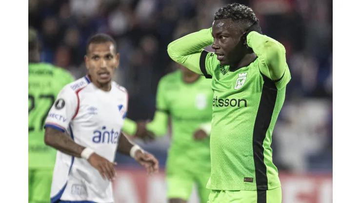 MONTEVIDEO, URUGUAY - MAY 28: Marino Hinestroza of Atletico Nacional reacts after during a Copa Libertadores group F match between Nacional and Atletico Nacional at Gran Parque Central on May 28, 2025 in Montevideo, Uruguay. (Photo by Ernesto Ryan/Getty Images)