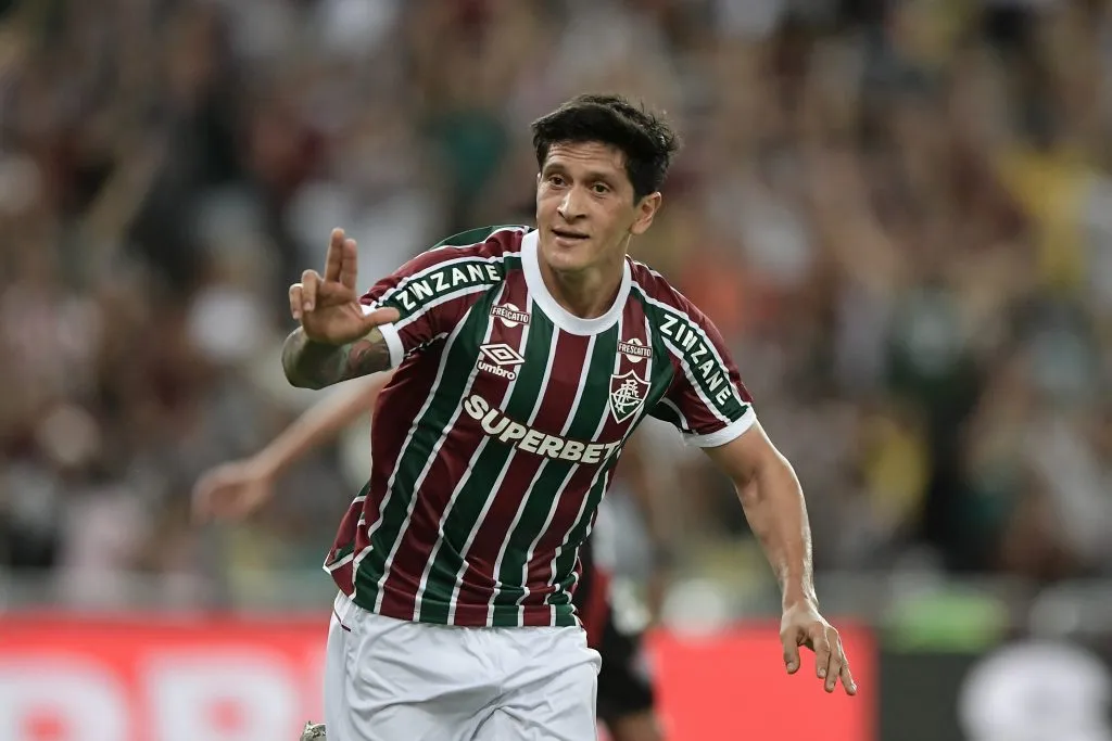 Cano comemora um de seus gols pelo Fluminense. Foto: Thiago Ribeiro/AGIF