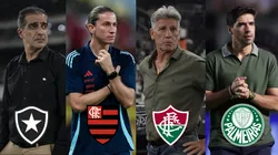 Renato Paiva, Filipe Luís, Renato Gaúcho e Abel Ferreira, treinados das equipes brasileiras no Super Mundial. Foto: AGIF